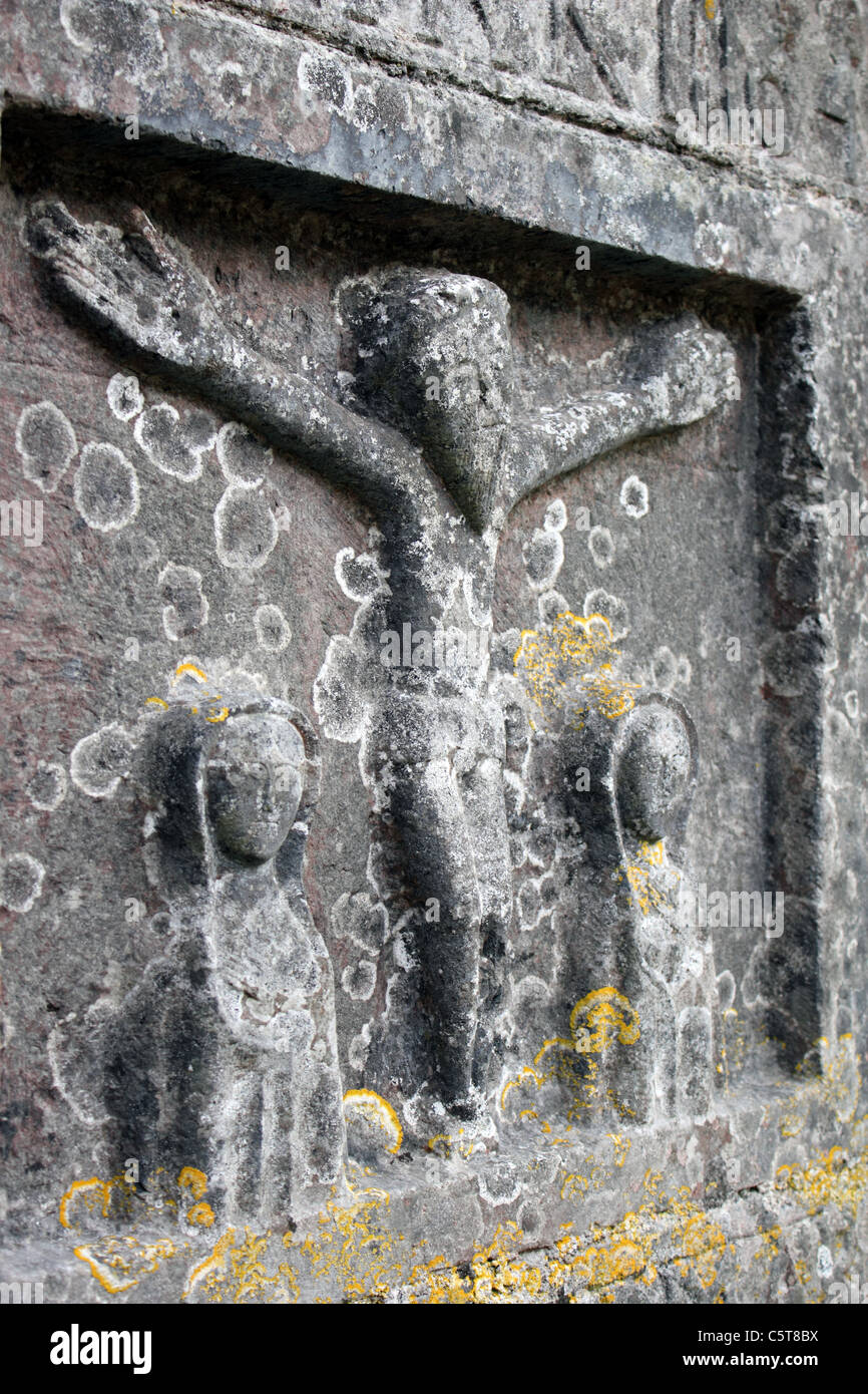 Crucifixion scene, Kilnaboy Church (Killinaboy), County Clare, Ireland Stock Photo