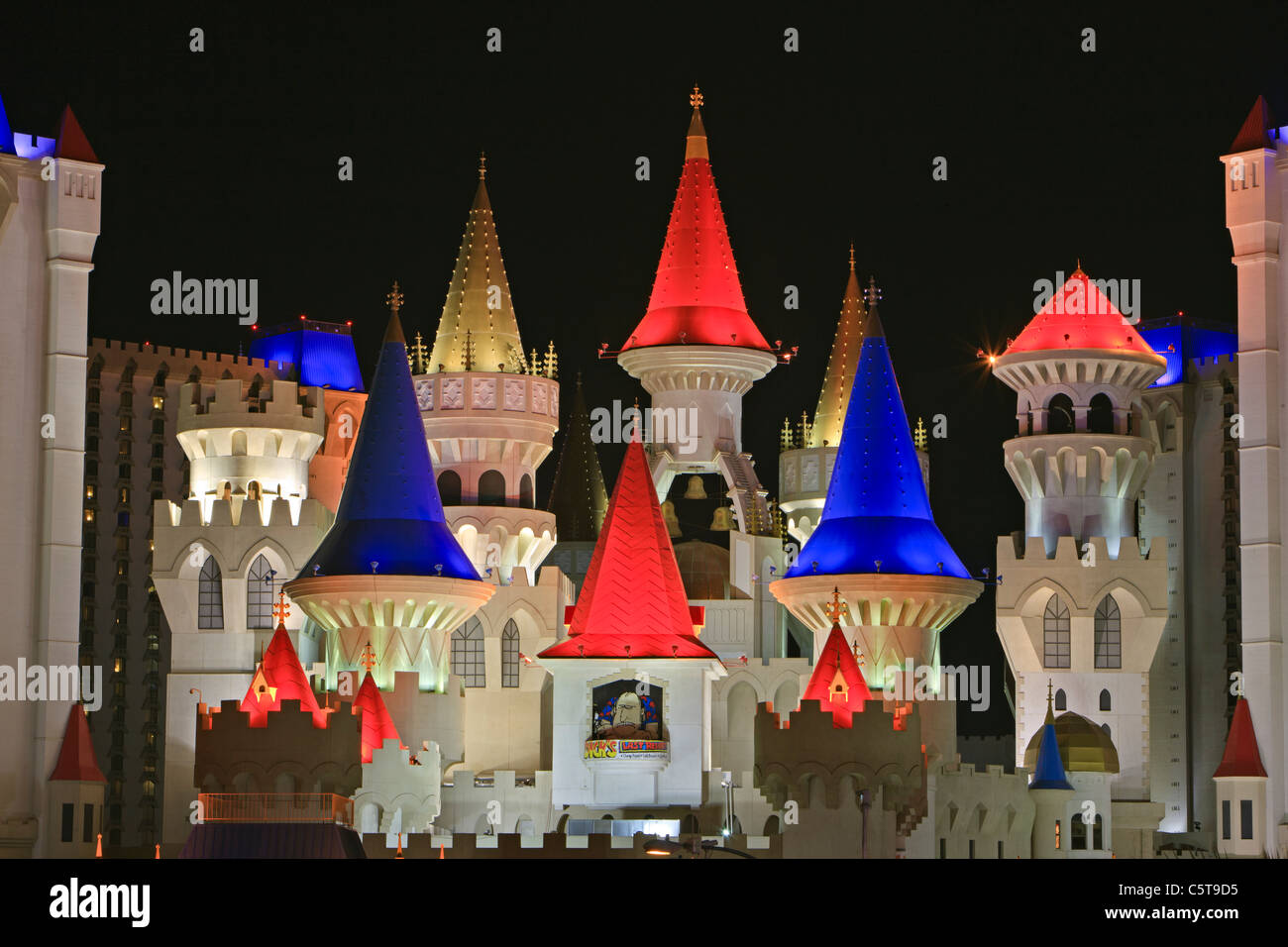 Excalibur Hotel Casino Las Vegas Night, Las Vegas, Nevada, USA Stock Photo