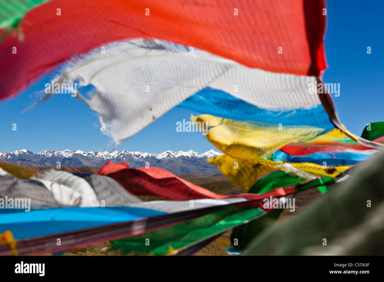 tibet: flying tibetan prayer flags Stock Photo