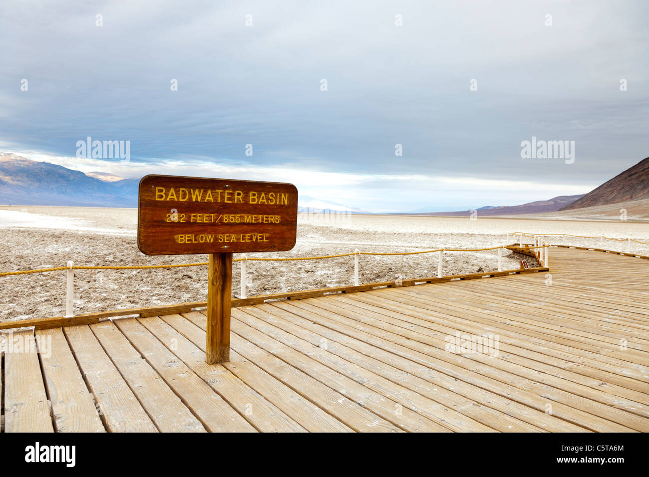 Sign for Badwater basin in Death Valley California USA Stock Photo