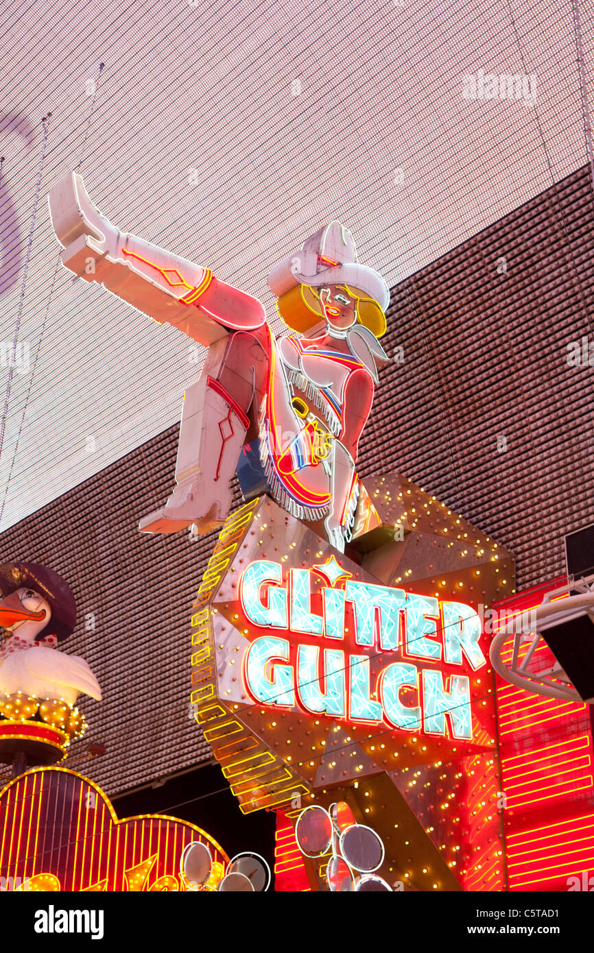 Neon sign for Glitter Gulch Las Vegas USA Stock Photo Alamy