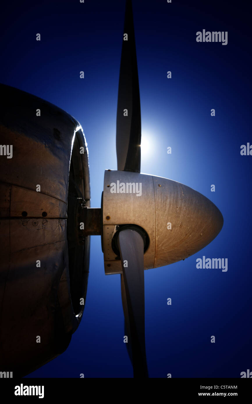 sun behind the propeller of a lockheed constellation airplan Stock ...