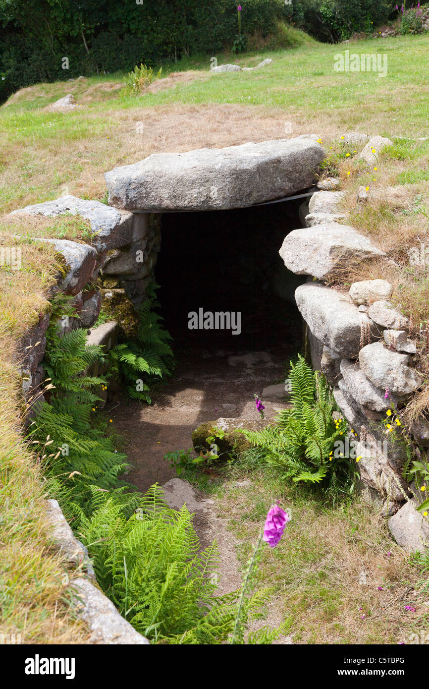 Tunnel entrance at Carn Euny Iron Age and Romano-British Village Cornwall UK Stock Photo