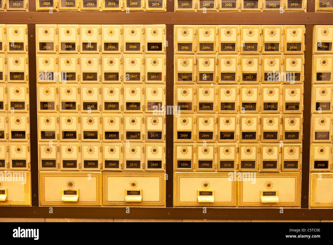 Post boxes in post office New York USA Stock Photo