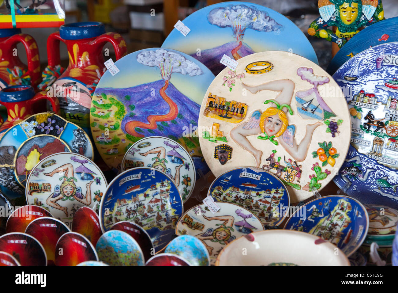 souvenir plates for sale in Sicily Italy Stock Photo Alamy