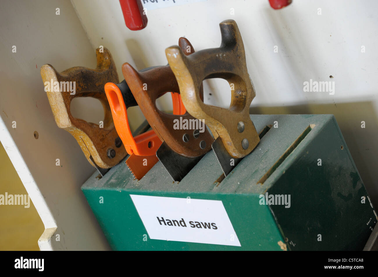 Tenon saws in a woodwork classroom Stock Photo