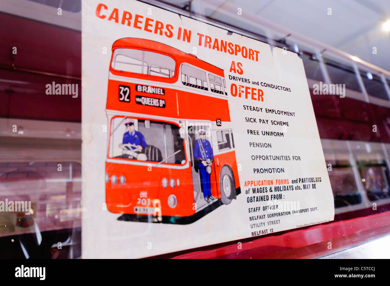 Old recruitment sign for the Belfast Corporation on the side of a bus