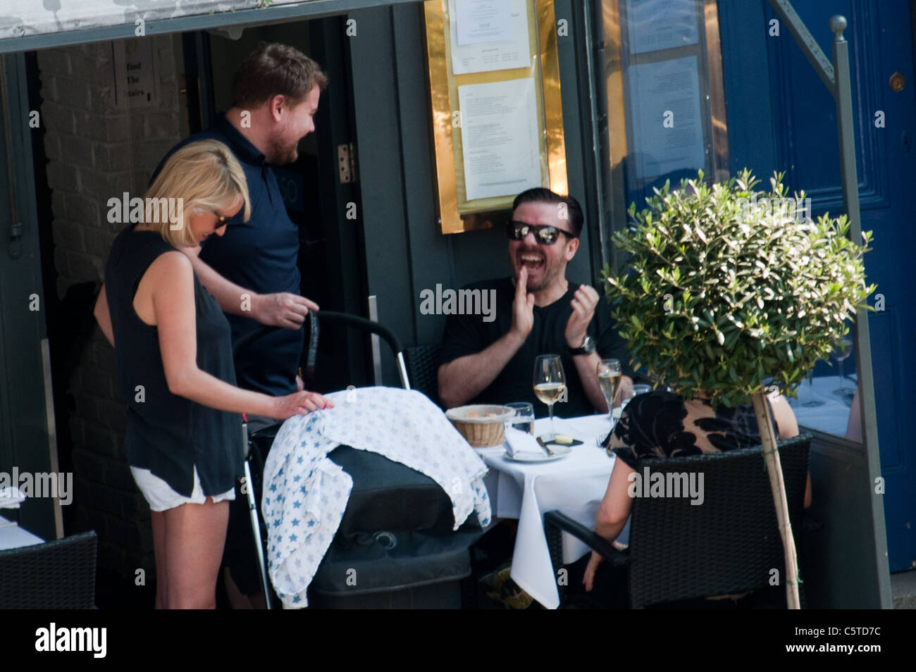 Ricky Gervais and James Corden having lunch at Odette's, Primrose Hill