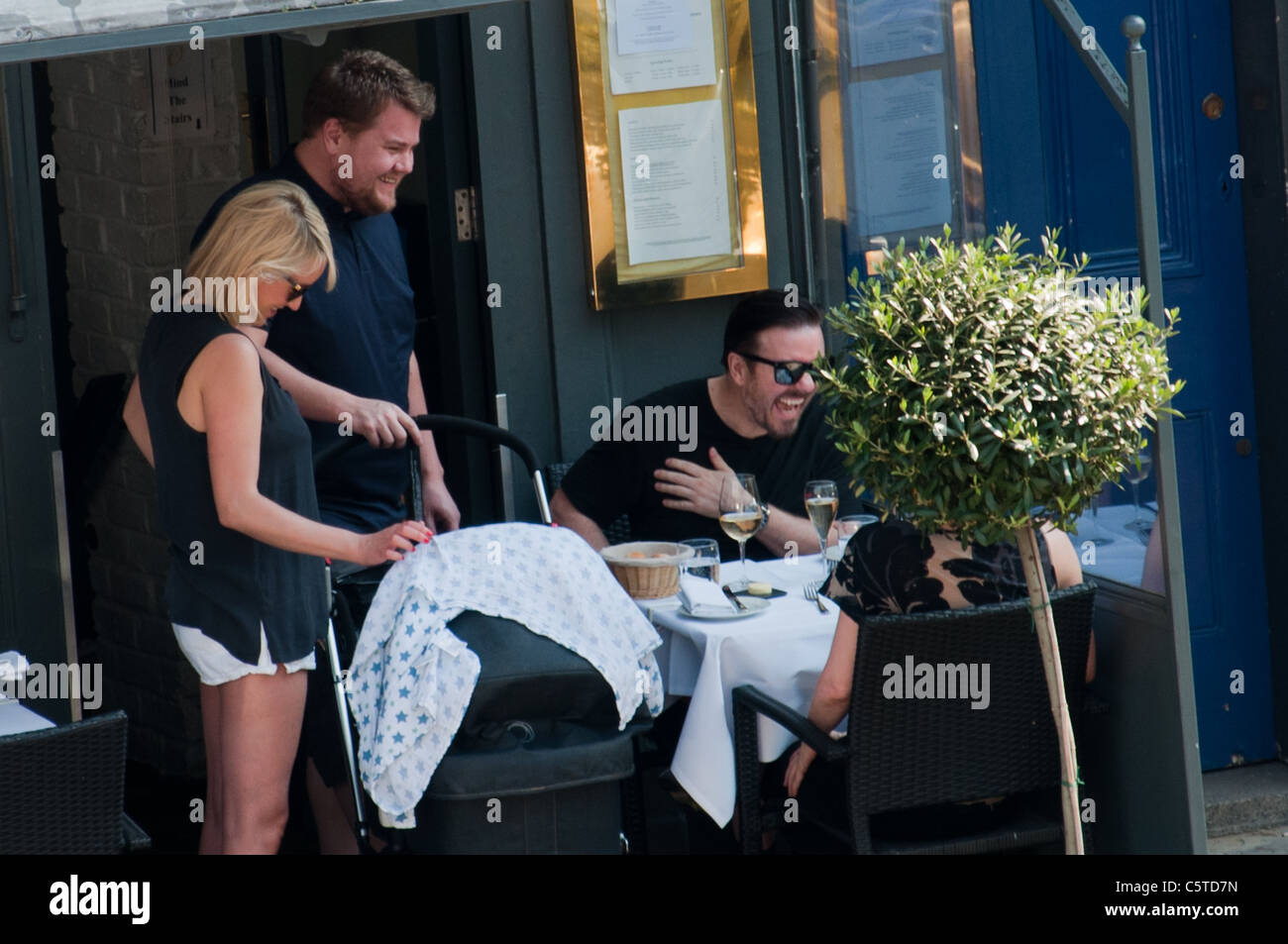 Ricky Gervais and James Corden having lunch at Odette's, Primrose Hill