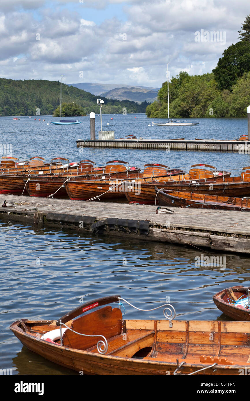 Rowing boats on the jetty at Bowness, Lake Windermere Stock Photo Alamy