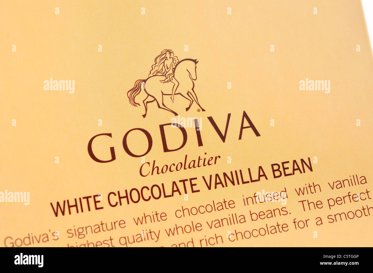 Godiva white chocolate package and logo Stock Photo Alamy