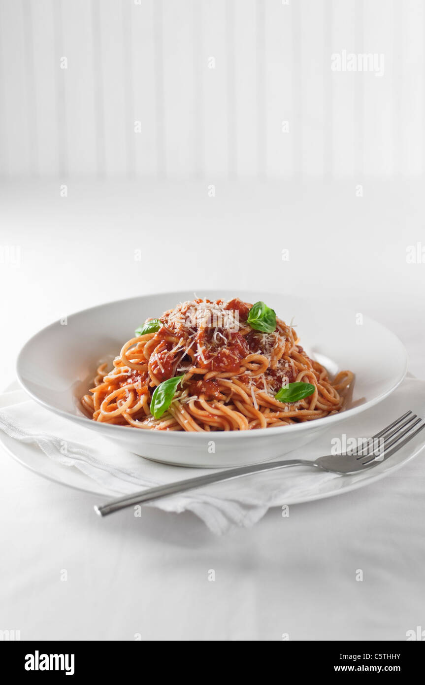 Spaghetti Napolitana. Spaghetti in tomato sauce. Stock Photo