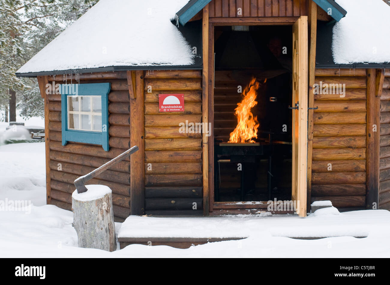 Sweden, Ã–rnskÃ¶ldsvik, Log cabin Stock Photo