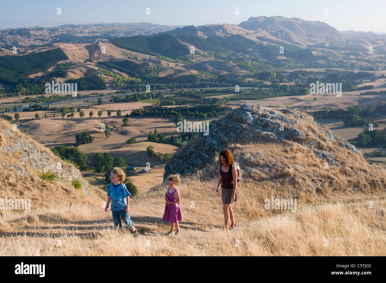 New Zealand, Havelock North, Mother and children hiking Stock Photo