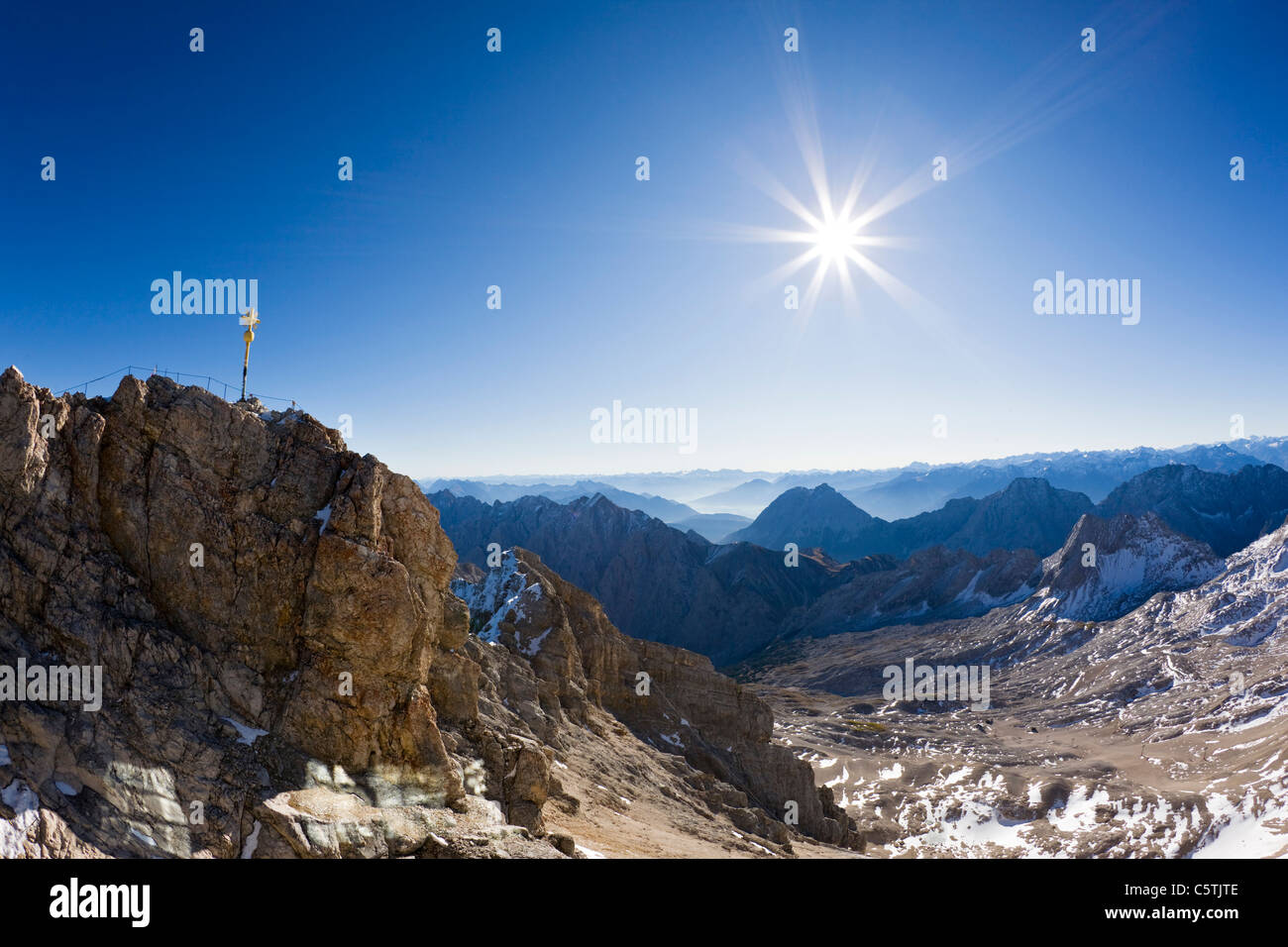 Germany, Bavaria, Wetterstein mountains, Zugspitze, Summit cross Stock Photo