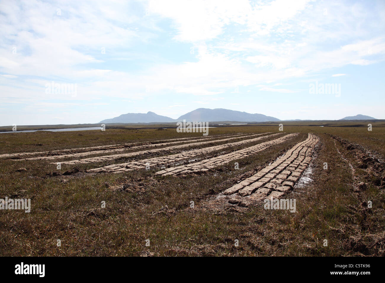 peat cutting from A867 road in North Uist Stock Photo