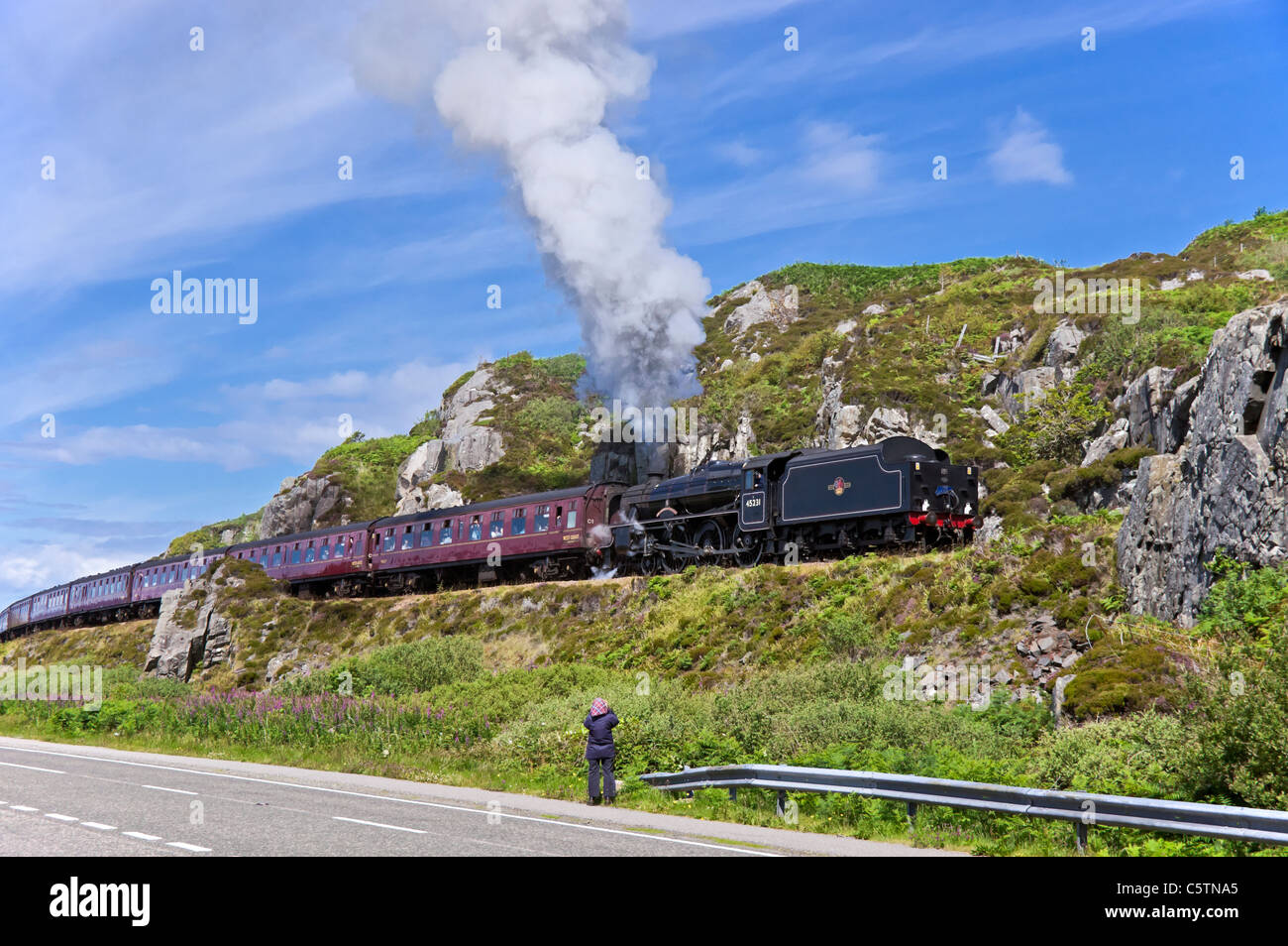 The Jacobite steam train has just left Mallaig on its return journey to Fort William in the West Highlands of Scotland Stock Photo