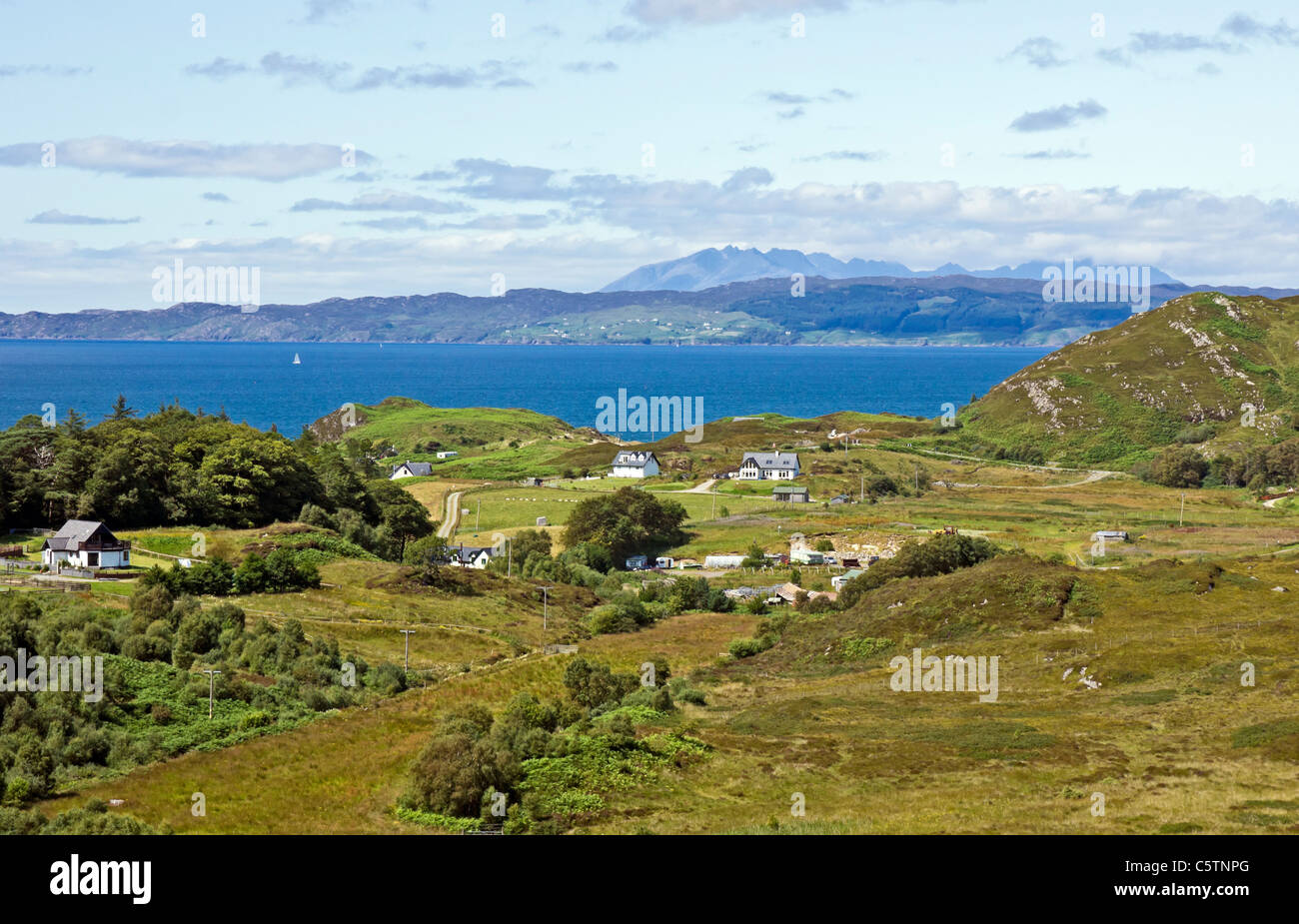 View from near Kinloid Morar on the A830 towards Sleat and the Cuillin Mountains on Skye Scotland Stock Photo