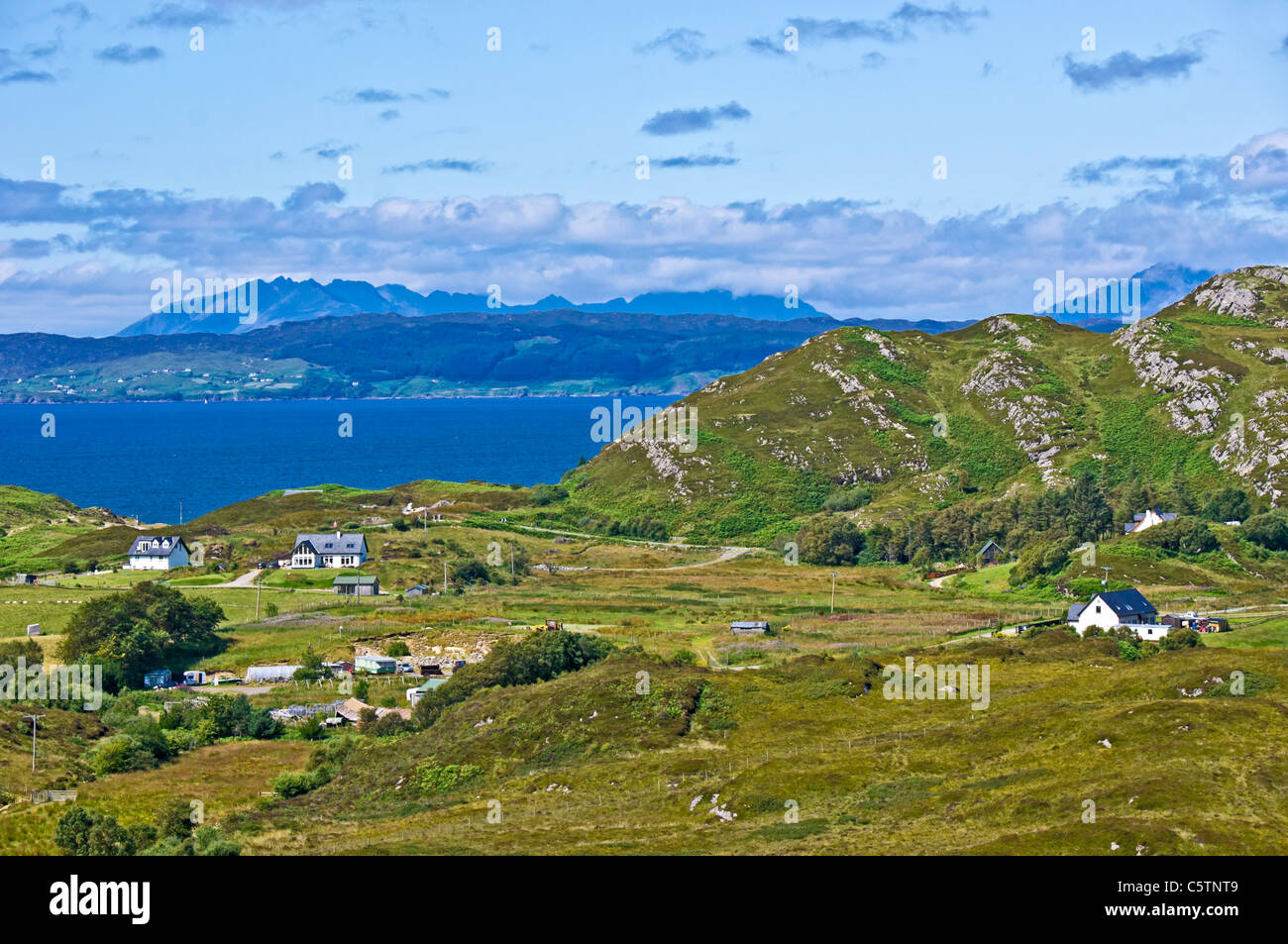 View from near Kinloid Morar on the A830 towards Sleat and the Cuillin Mountains on Skye Scotland Stock Photo