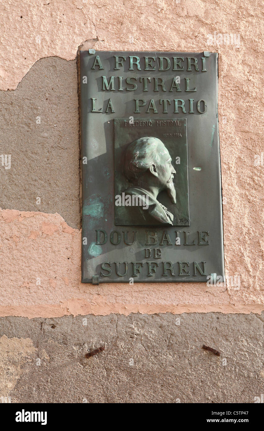 wall plaque in st tropez to Frederi Mistral, the provencal poet who championed the local dialect of occitan Stock Photo