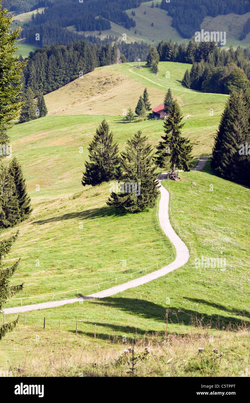 Germany, Bavaria, AllgÃ¤u, Mountain scenery with track Stock Photo