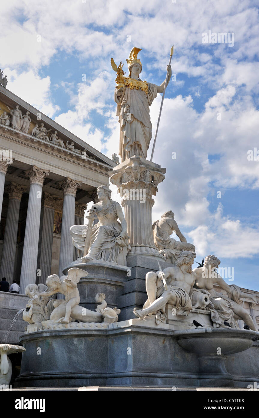 Pallas Athena Fountain in front of the house of parliament on Ring Road, Vienna, Austria, Europe, June 2011 Stock Photo