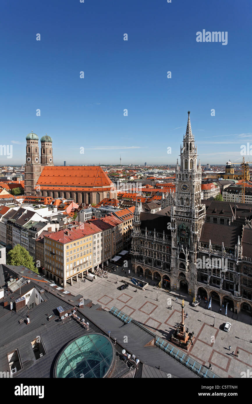 Germany, Bavaria, Munich, Marienplatz, Cathedral townhall, View from steeple of St. Peter Stock Photo