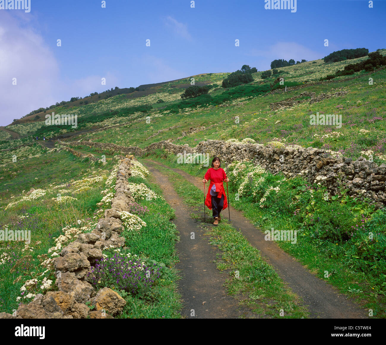Spain, Canary Islands, El Hierro, Hiking woman at La Dehesa Stock Photo