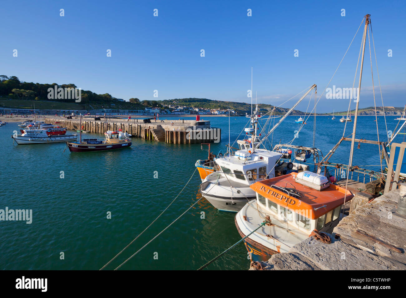 fishing boats in Lyme Regis harbour Dorset England UK GB EU Europe Stock Photo