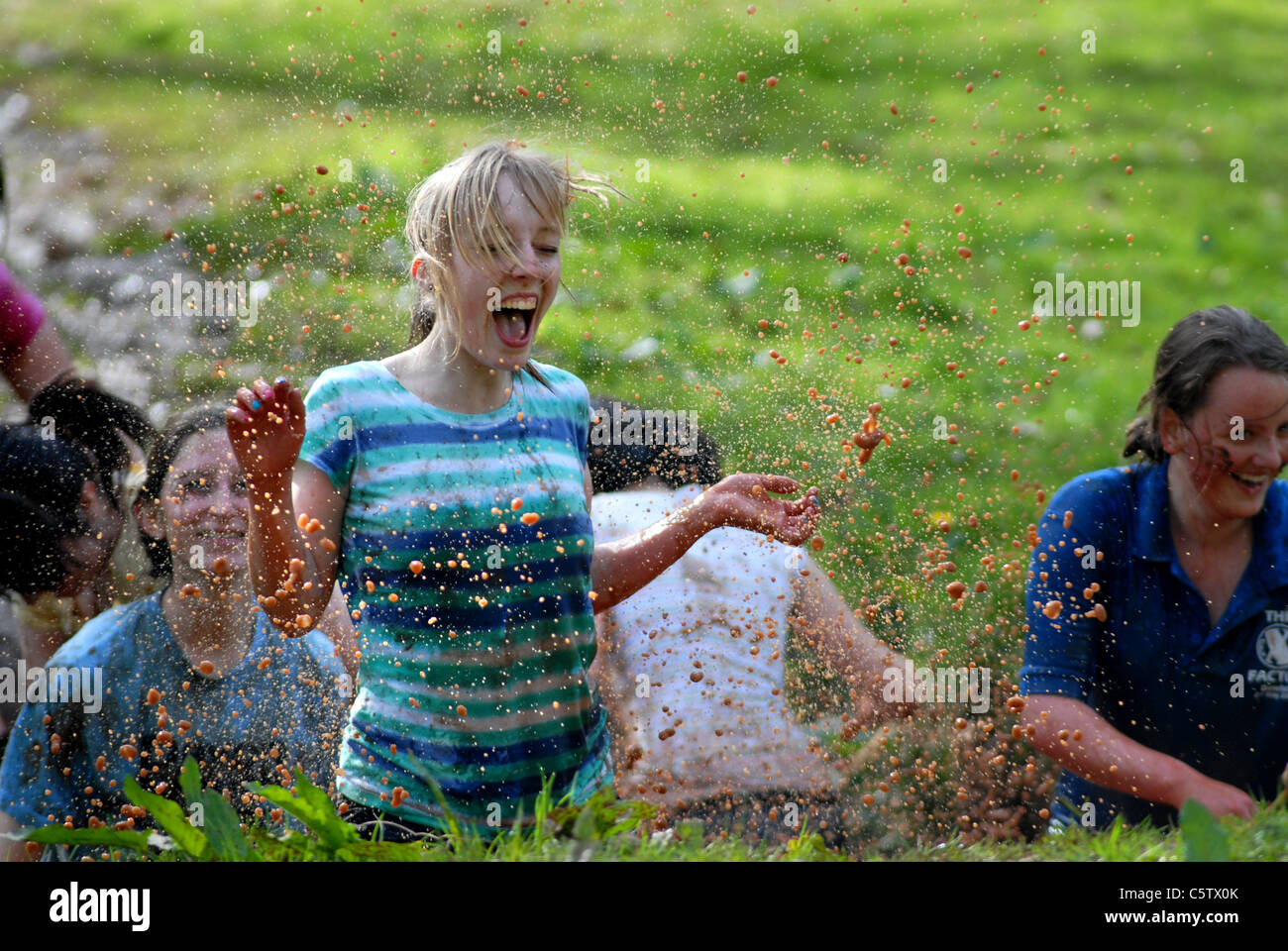 Getting splashed with water. Stock Photo