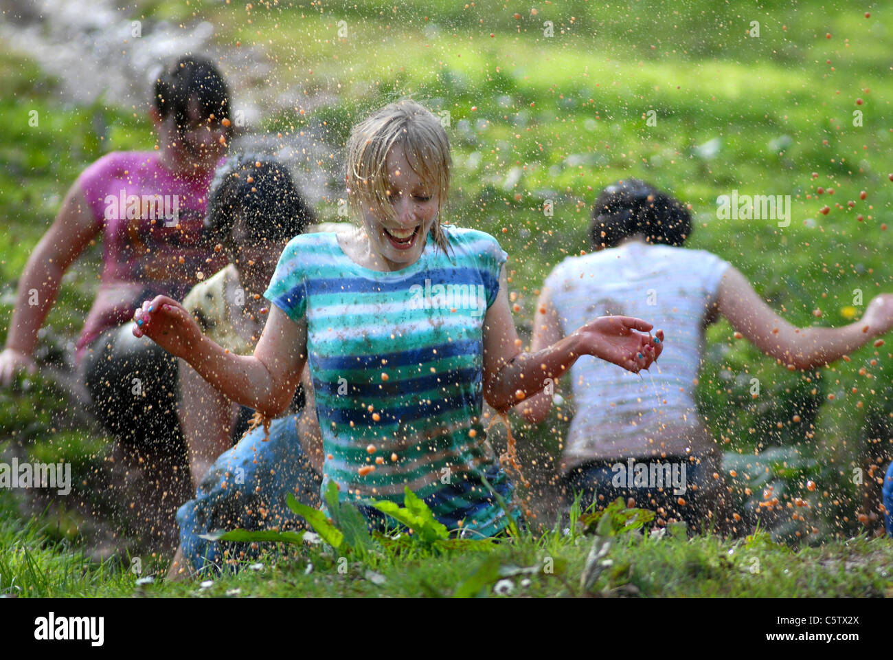 Getting splashed with water. Stock Photo