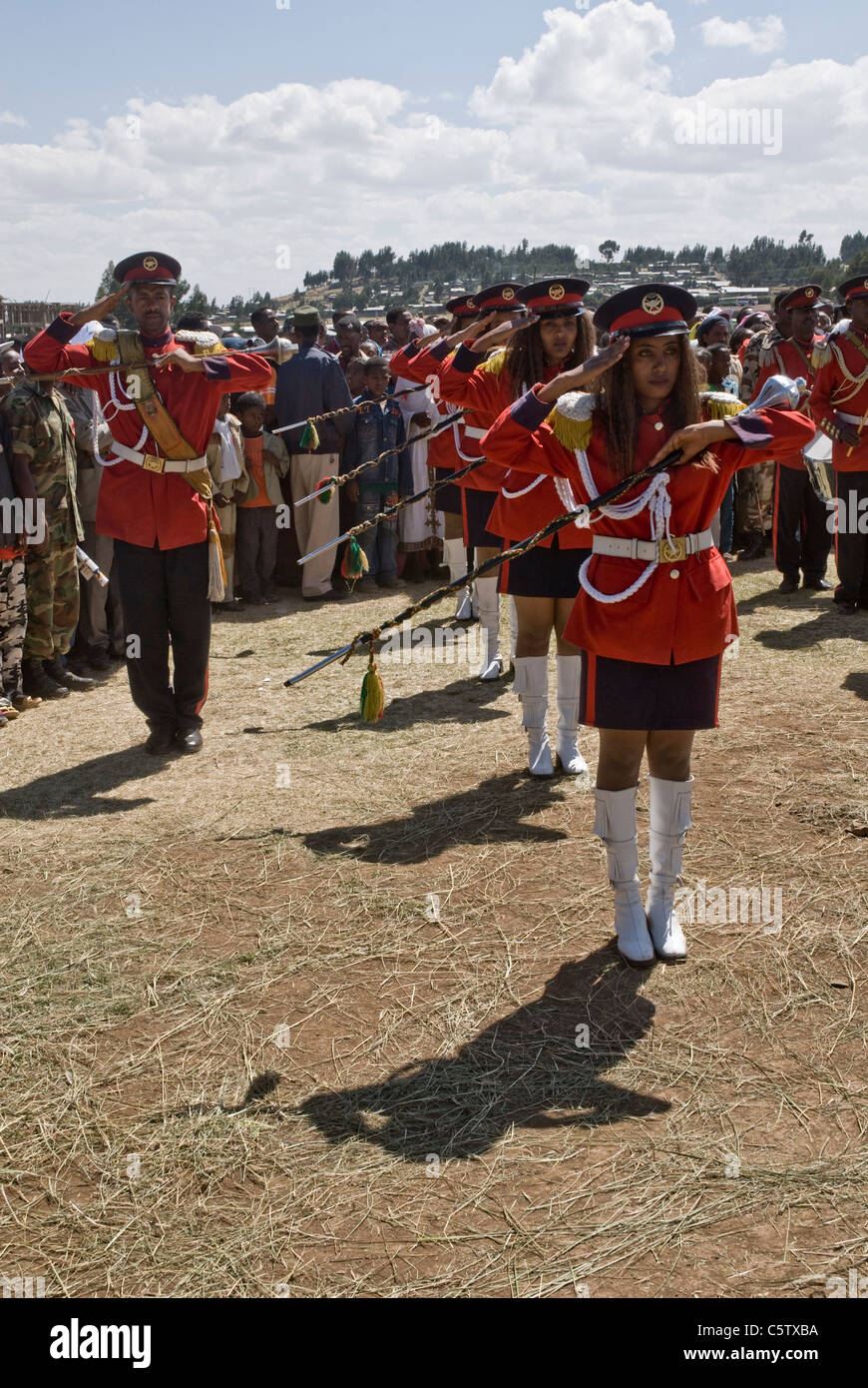 Majorette's of the ceremonial Marching band Performing at the 20th World Aids Day Event in Fitche, Ethiopia Stock Photo