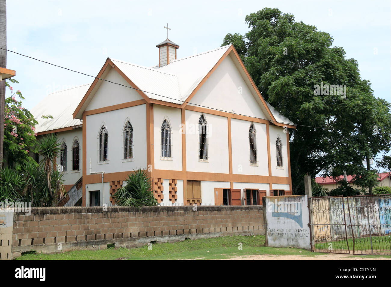 The back of St Andrew's Anglican Church, Burn's Avenue, San Ignacio, Cayo, west Belize, Central America Stock Photo