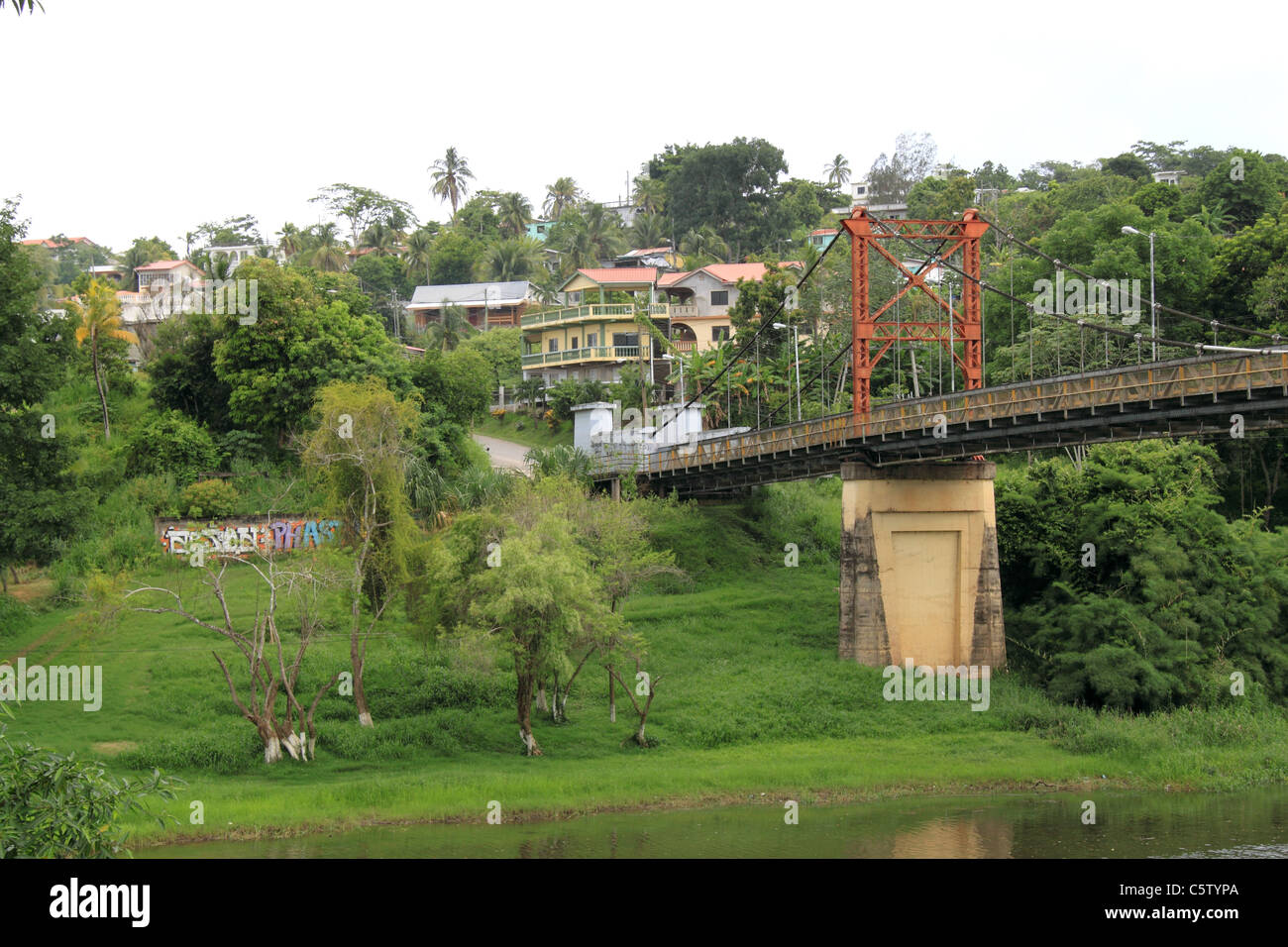 Santa Elena and the Hawkesworth Bridge seen from King Street, San Ignacio, Cayo, west Belize, Central America Stock Photo