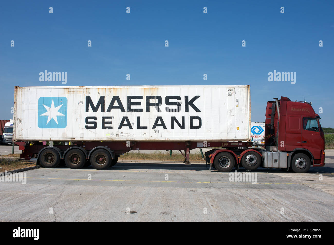 Maersk container being transported by truck Stock Photo Alamy