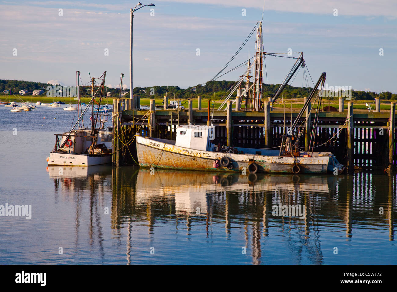 Fishing boats docked at the town pier in Wellfleet ,Massachusetts Stock