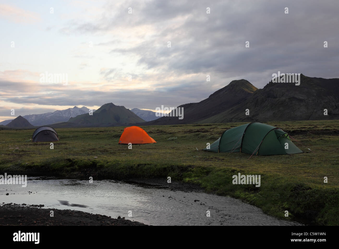 Tents at the Alftavatn Camping Area on the Laugavegur Hiking Trail
