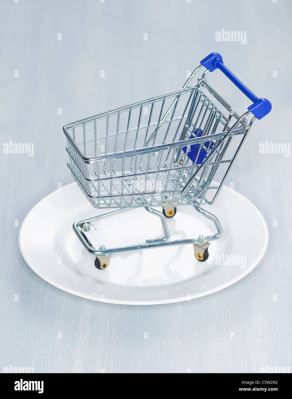 Empty shopping cart on plate Stock Photo
