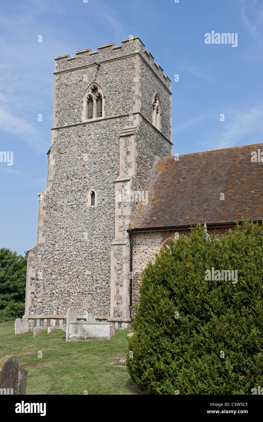 Flint tower of a mediaeval country church Stock Photo