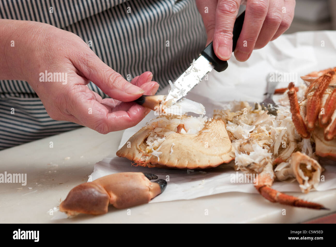 preparing dressed crab Stock Photo - Alamy