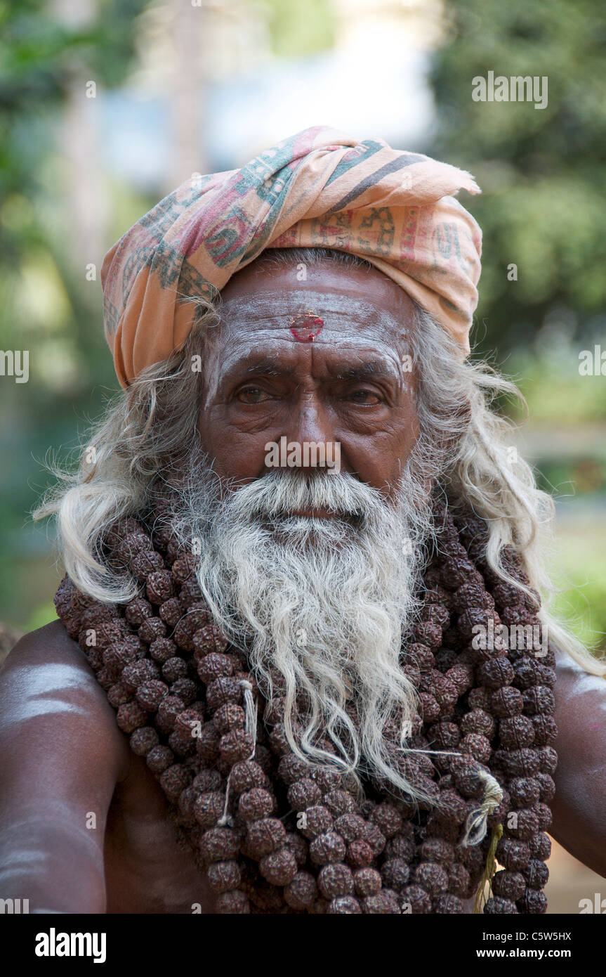 Portrait white bearded sadhu Sri Ramana Ashram Tiruvannamalai Tamil