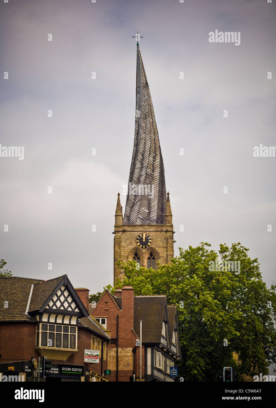 Chesterfield Parish Church with its famous crooked spire. UK. Stock Photo