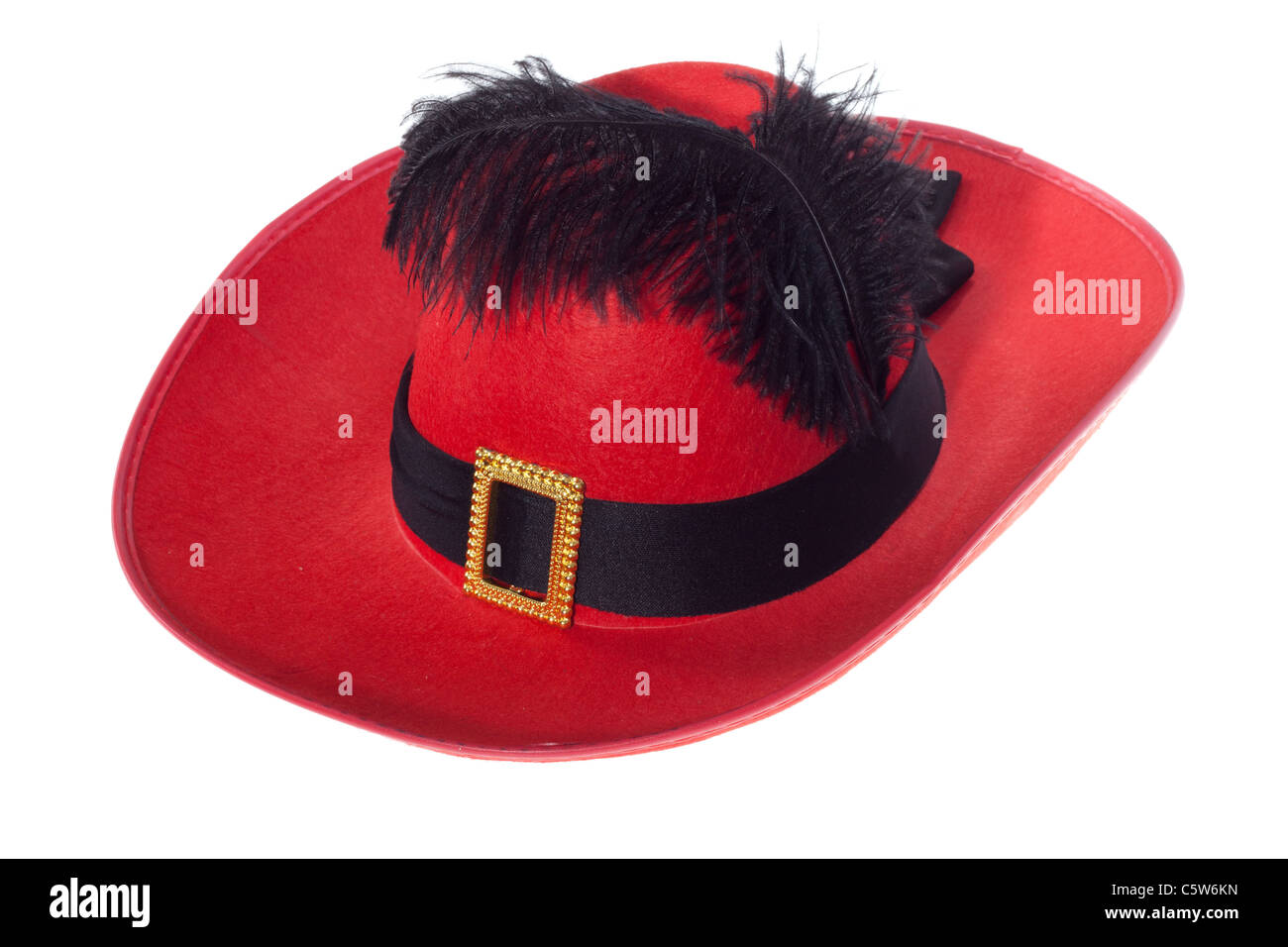 Black hat with feather, photo on the white background Stock Photo