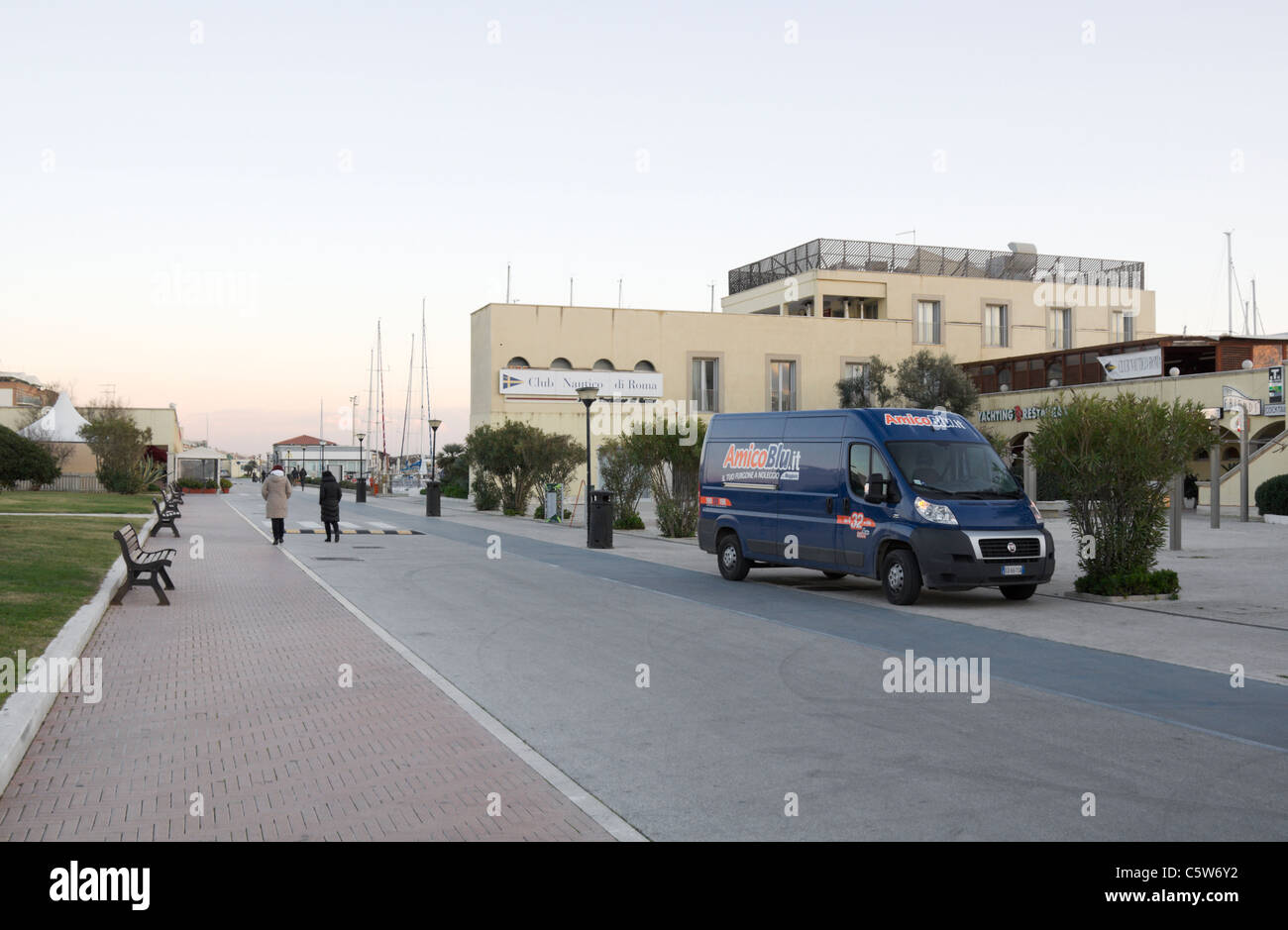 Ostia harbour, Amico Blu rental company delivery van, winter season. Stock Photo