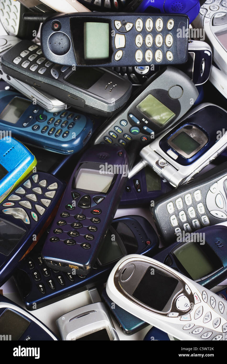 Old mobile phones, full frame, close-up Stock Photo