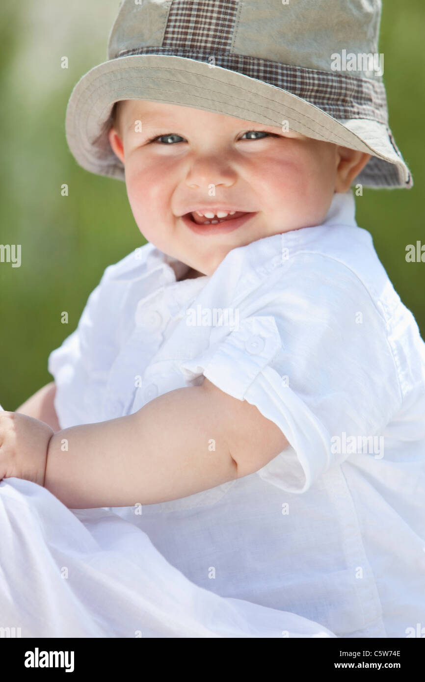 Germany, Bavaria, Baby boy (9 months), portrait Stock Photo