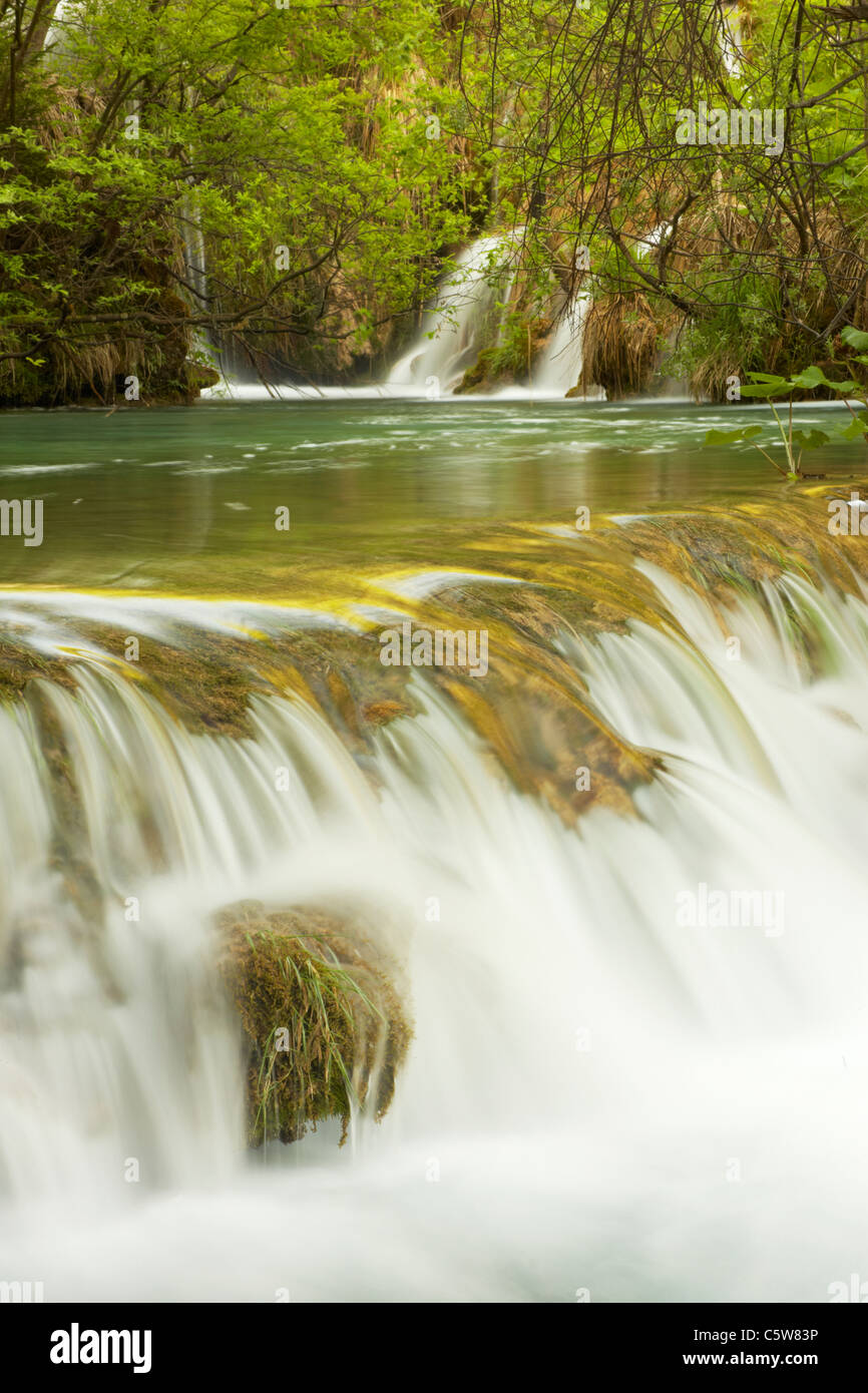 Small waterfall or Slap from Milanovac lake in the Plitvicka Jezera or Plitvice Lakes National Park in Croatia Stock Photo