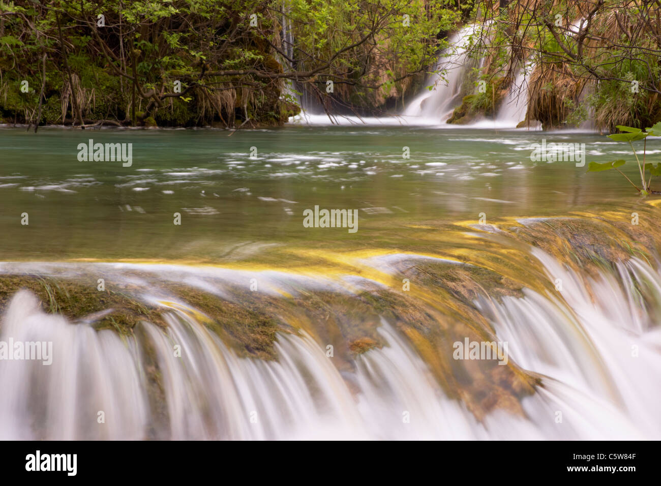 Small waterfall or Slap from Milanovac lake in the Plitvicka Jezera or Plitvice Lakes National Park in Croatia Stock Photo