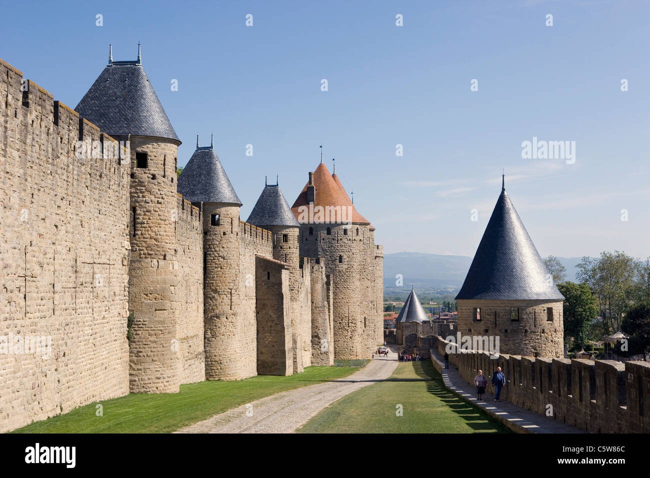 France, Departement Aude, Carcassonne, Battlement Stock Photo