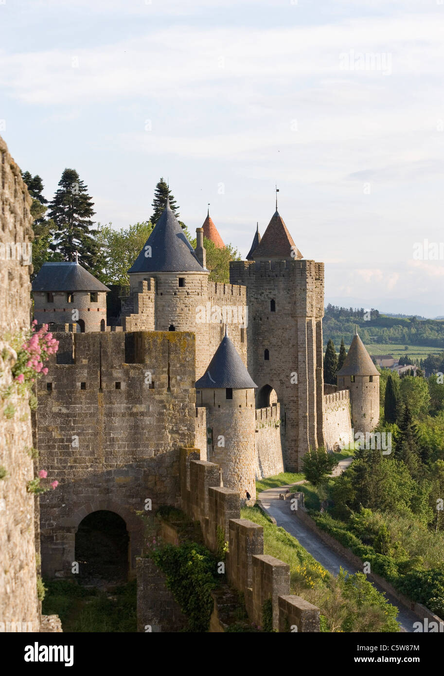 France, Departement Aude, Carcassonne, Battlement Stock Photo
